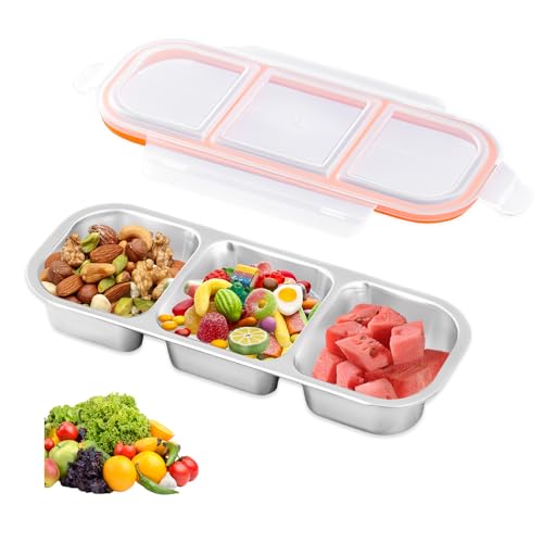 HMCEY Caja de Aperitivos con Tapa,Snack Box Compartimentos,Cajitas para Snack Container Reusable,Recipiente para Snacks,Bandeja Aperitivos,Caja de Frutas Portátil,Fiambrera Acero Inoxidable para Secos