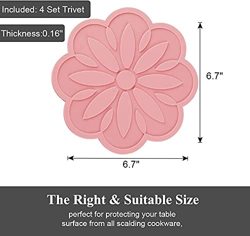 Image of Silicone Trivets Mats, Silicone Hot Mats Set, Silicone Hot Pads, Silicone Pot Mat for Countertop, Trivet Pads Heat Resistant, Table Placemats (Pack of 4 Pink)