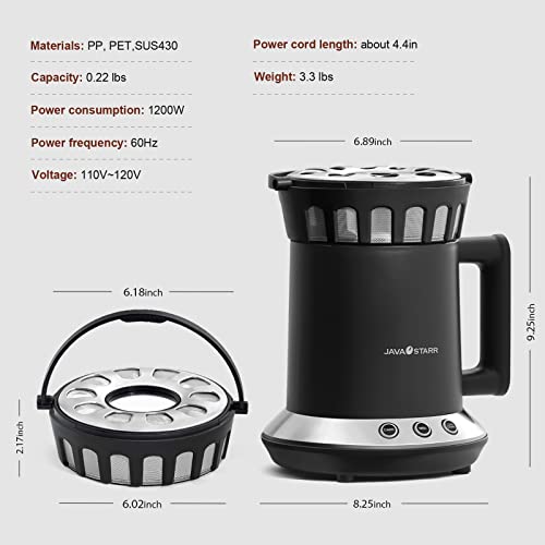 JAVASTARR Máquina elétrica de torrefação de café para uso doméstico 1200W, máquina de torrefação de
