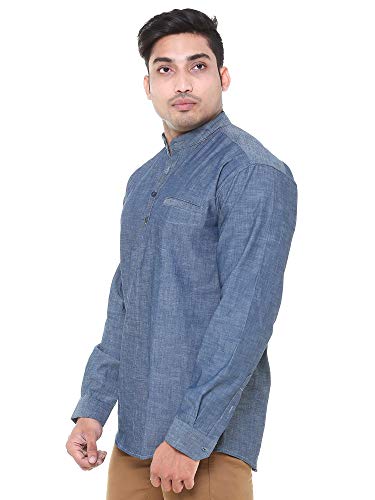 Image of Men's Linen Chinese Collar Full Sleeve Plus Size Short Kurta