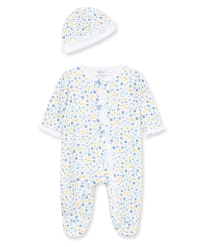 Image of Little Me Clothes for Baby Girls 100% Cotton Scratch-Free Tag Footed One-Piece Romper and Hat Sleeper Set Preemie to 9 Months