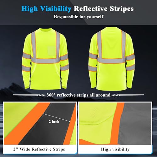 W&H Hi Vis Safety Long Sleeve Shirts Reflective High Visibility Birdeyes Class 3 Shirts,Construction Work - Image 3