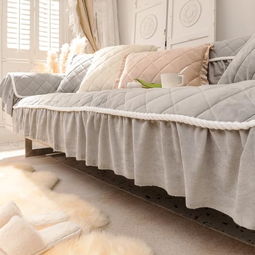 Funda de sofá antideslizante lavable beige para protector de chaise longue en forma de L 5