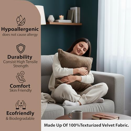Image of Premium Faux Rabbit Fur Cushion Cover 16X16 Inch - Set of 2 | Soft Plush Decorative Square Throw Pillow Covers with Velvet Back, Washable Cushion Covers for Sofa, Couch & Bed - [Brown]