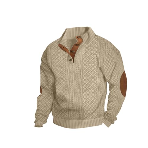 Whitecloths Life Clothing Men Sweater, Men's Vintage Knit Print Zip-Up Sweatshirt, Men's Casual Retro Print Stand Collar Button Sweatshirt(Khaki,XXX-Large)