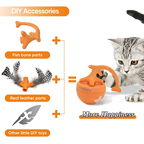Petfuture Cat Ball Toys, Interactive Cat Toy For Indoor Cats, Cat Teaser With Feather, 2 Cat Accessories, Usb Rechargeable(Orange Yellow) #TOP2