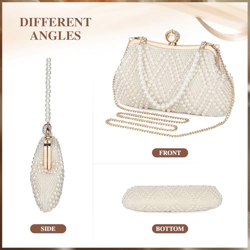 Image of UBORSE Women Pearl Clutch Bag Noble Crystal Beaded Evening Bag Wedding Clutch with Pearl Chain