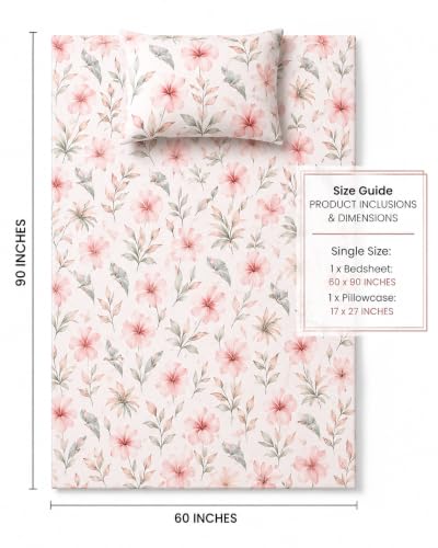 Image of VAS COLLECTIONS 240 TC Premium Cotton Single Bedsheet, Soft Breathable Comfortable Floral Printed Bed Sheet, Elegant Durable Bedding for Bedroom, Easy Care Single Bed Cover,60 x 90 Inches - Warm Pearl