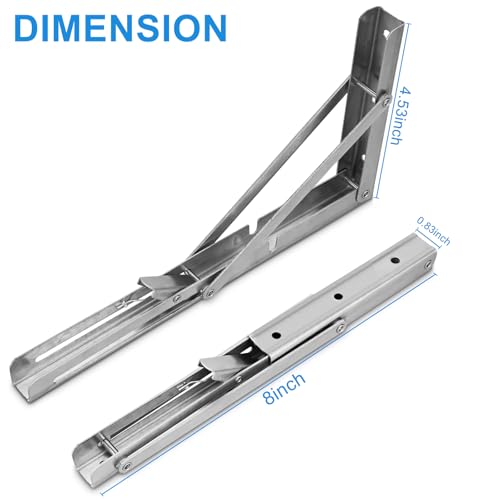 Folding Shelf Brackets, Max Load 220 lb, Heavy Duty Stainless Steel Collapsible Wall Mounted Shelf Brackets for Table, Space Saving DIY Bracket, Pack of 2 (8inch) — view 3