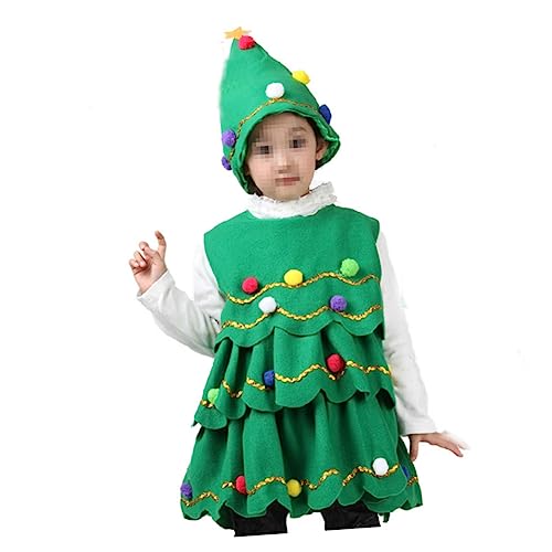 NOLITOY Trajes De Espectáculos Para Niños Espectáculo De Dibujos Animados Para Niños Vestido De Árbol De Navidad y Sombrero Disfrazarse De Arbol De Navidad Niño Pequeño Espesar Vestir