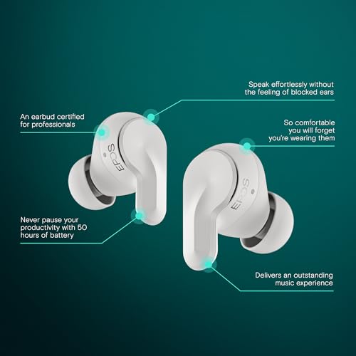Image of EPOS ADAPT E1 True Wireless Earbuds White - Hybrid ANC, Multi-Point Bluetooth, Microsoft Teams & Made for iPhone Certified, 50H Battery, Wireless Charging, Semi Open, USB C Dongle IPX5 Water Resistant