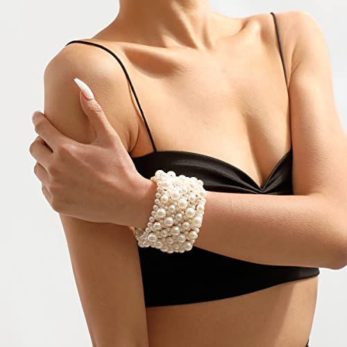 Pearl Bracelet for Women Dainty Pearl Stretch Bracelets Set Trendy Stacked Multi-layer Pearl Bracelet Vintage Geometric Pearl Beadingbracelet Wedding Birthday Party Jewelry3