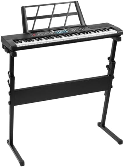 61 Keys Digital Music Electronic Keyboard Electric Musical Piano Instrument Learning Keyboard with Stand Microphone for Kids Black - Unisex