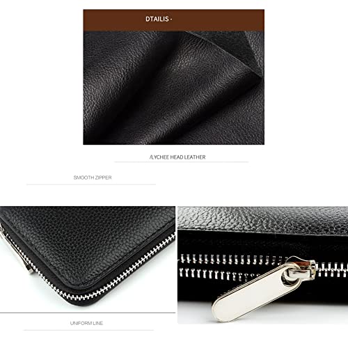 Womens Compact Luxury Genuine Leather Pocket Wallet Ladies Mini Purse with ID Car Key Case Coin Purse Zipper Wallets (Black)4