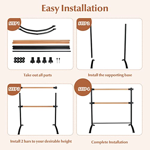 Goplus 4 Ft Portable Ballet Barre, 46’’ Freestanding Adjustable Double Ballet Bar With Anti-Slip Base For Stretch, Ballet, Dance, Home Gym School Balance Ballet Barre For Adults Youth Toddler Kids #TOP3