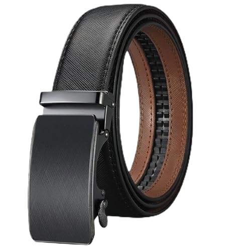 Acewin Cinturón Hombre, Automática Cinturónes Hombre Cuero, Ajustable, Ancho 35mm (06-Negro/Marrón,120 CM)