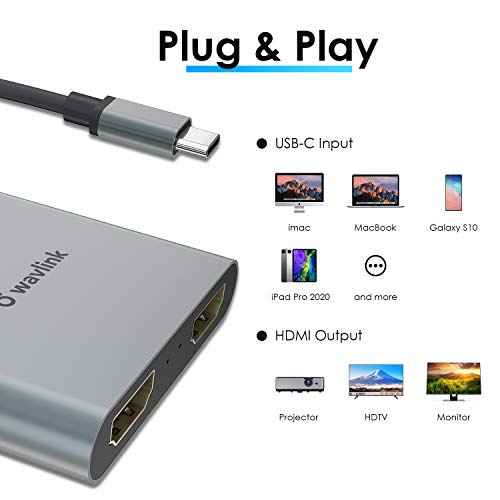Wavlink Usb C To Dual Hdmi Adapter 4K@60Hz, Thunderbolt 3/4 Compatible, Type C To Hdmi Multi Monitor Converter For Macbook Pro/Air,Dell Xps 13/15,Hp,Lenovo Yoga,Etc(Dp Alternate Mode Required) #TOP4