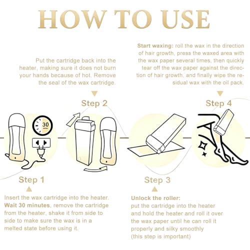 Image of Wax Roller Kit Ｗax Cartridge, Roll On Wax for Hair Removal, Roll on Ｗax, 4 Coconut Hair Removal Ｗax Cartridge and 10 Pack Cleaning Oil Wipes for Women
