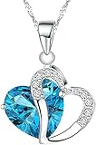 Sterling Silver Amethyst Purple Heart Crystal Pendant Necklace-Blue