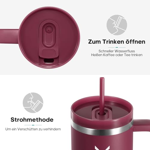 Image of Drinking Bottle with Straw, 1.2 L Thermal Mug with Handle, Leak-Proof