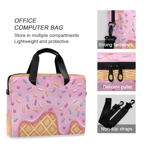 Funda de portátil rosa pan de helado con correa para el café diario 6