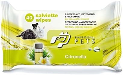 Professional Pets Pack of 40 Wipes – Scented Refreshing, detergents and Wipes for Cats, Dogs and Puppies (Citronella)