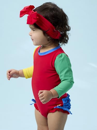 Image of RuffleButts Baby Girls UPF 50+ Sun Protection Floral Printed Long Sleeve One Piece Rash Guard Swimsuit with Zipper