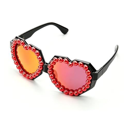 Image of laureles Fashion Pearl Heart Shaped Goggle Y2K Sunglasses Women One Piece Oversized Love Sun Glasses Men