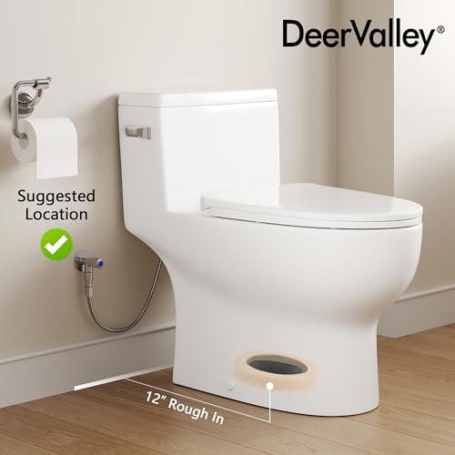Image of DeerValley One-Piece Comfort Height Toilet Single Flush 1.28 GPF Water-Efficient Elongated Bowl with Soft-Close Seat