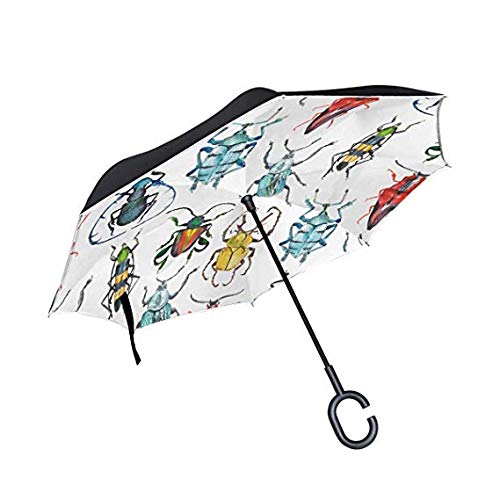 Parapluie de golf inversé coléoptères double pliage anti-UV poignée en C