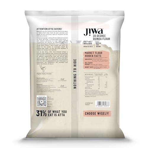 Image of JIWA healthy by nature Organic Quinoa Flour | Soft Fluffy Rotis | Protein Rich Chakki Ground Atta | Indian Origin | Certified Organic & Gluten Free | 100% Natural | 900 g