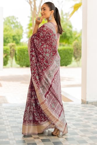 Image of MIRCHI FASHION Women Saree Cotton Blend Kalamkari Printed | Comfortable Office and Regular Daily Use Sari with Unstitched Blouse Piece