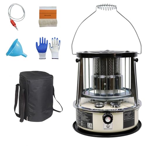 9000 BTU estufa de parafina Tanque de 4,6L estufas parafina Calefacción de emergencia sin electricidad Calentador para camping, garaje, hogar y emergencias.,Off-white-completeset