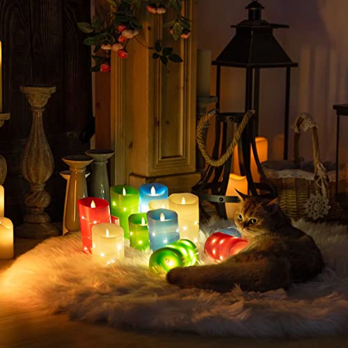 Mozeal Led Flameless Flickering Battery Operated Candles With 11-Key Remote Control,Real Wax Pillar Electric Candles With Timer,Tiered Tray/Home/Living Room/Christmas/Bathroom Decor,Set Of 3,Red #TOP4