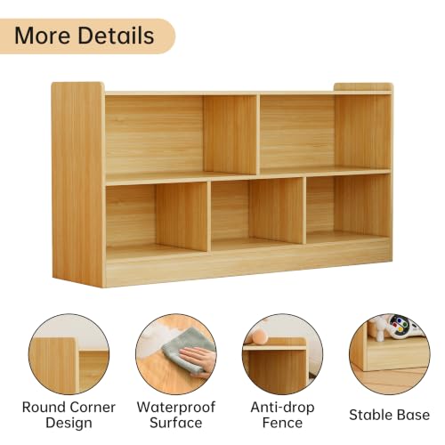 Montessori Toy Storage Cabinet, 5-Section Wooden Book & Toy Storage Organizer with Open Shelves for Toddler and Baby, Book Shelf Organizer for Kids Room, Nursery, Playroom and Classroom, Natural - Image 4