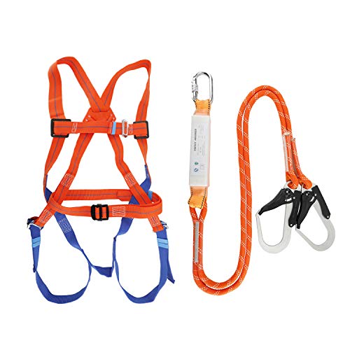 YaeCCC Full Body Safety Harness Fall Protection with Lanyard 5D-Rings and Waist Belt Universal Personal Protective Equipment