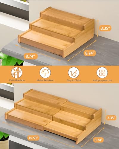 VenDotbi Spice Rack, 3-Tier Expandable Bamboo Spice Rack Organizer for Cabinet - Kitchen, Pantry and Cupboard Storage Organizer - Thumbnail 4
