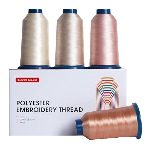 Image of Poolin Skin Tone Embroidery Thread Set - Richword Selected 4 Rolls, 40WT Polyester 4000M for Home & Commercial Embroidery Machines-4 Light Pink