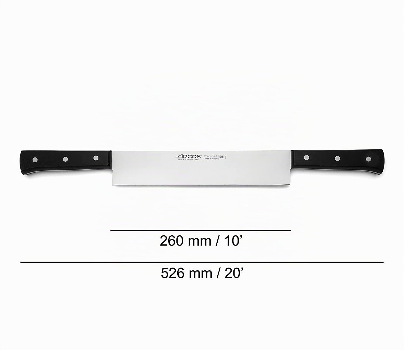 ARCOS Couteau à fromage de 260 mm en acier inoxydable Nitrum avec une lame. Poignée ergonomique en polyoxyméthylène POM. Série Universelle. Couleur Noire.