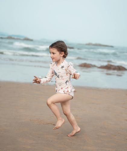 Image of Girls One Piece Swimsuits Zipper Rash Guard Long Sleeve Bathing Suit with Ruffle Hem UPF50+