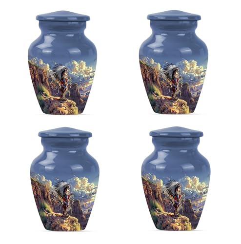 Image of Native American Urns for Human Ashes - Small Urns for Human Ashes Keepsake - Decorative Urns - Ash Urns for Humans - Urn for Ashes Adult Male - Cremation Urns for Burial (3 inch Pack of 4)