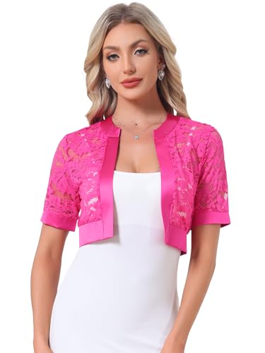 Image of Allegra K Lace Shrug for Women's Cropped Sheer Floral Lace Shrug for Evening Dresses