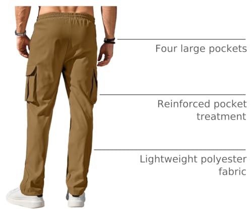 Image of Comdecevis Men's Casual Cargo Pants Workout Joggers Stretch Sweatpants Hiking Drawstring Tactical Pants with Multi Pockets