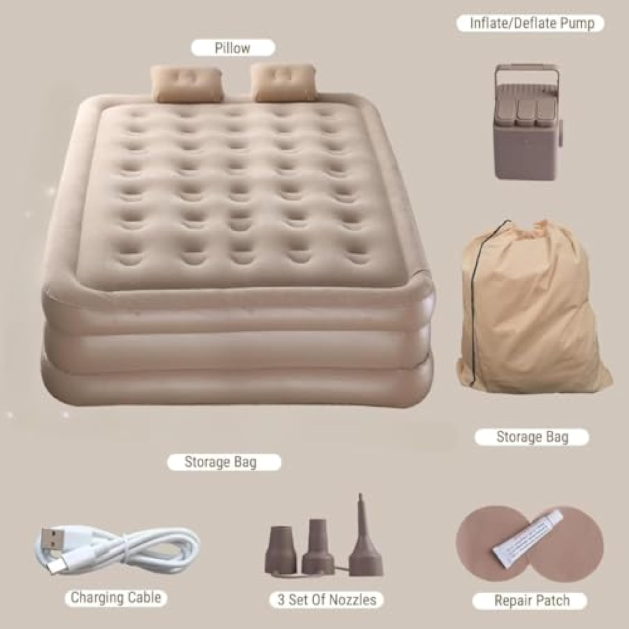 Inflatable Elevated Air Bed with Built-in Pump
