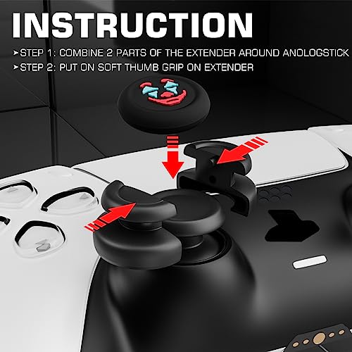 Image of PlayRealm NO FALLING OFF Thumbstick Extender & Silicone Grip Cover 2 Sets for PS5 & PS4 Controller (Joker Black)