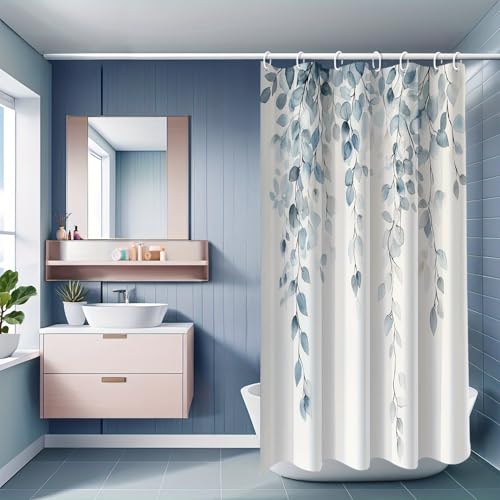 Rideau de douche imperméable motif feuilles bleu turquoise