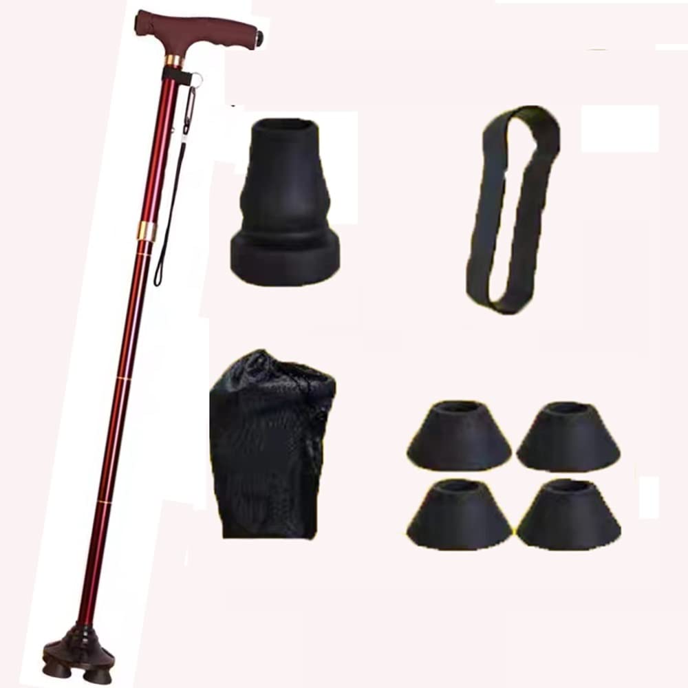 Bastones De Alpinismo Plegables, Bastón Plegable con Luz LED, Regulable Caña para Caminar, Portátil Andador para Personas Mayores (Color : Red, Size : with Light+Cleats)