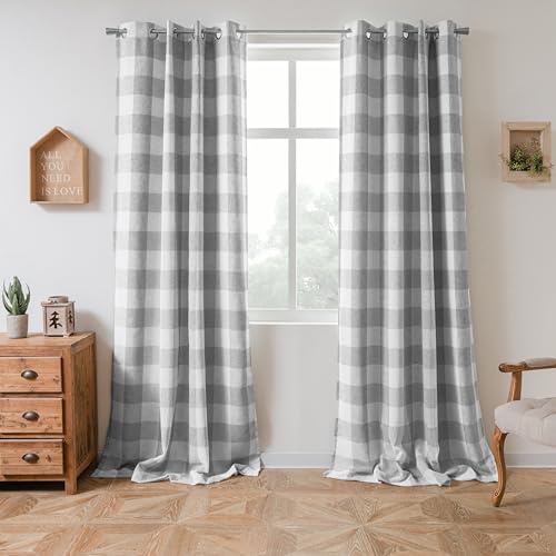 DriftAway Buffalo Plaid Check Curtains Woven Plaid Pattern Lined Blackout
