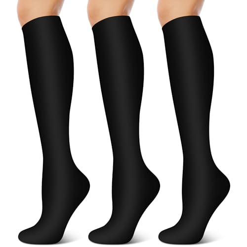 Image of 3 Pairs Compression Socks for Women & Men 15-20 mmHg- Best Support for Nurses, Running, Hiking, Recovery & Flight Socks