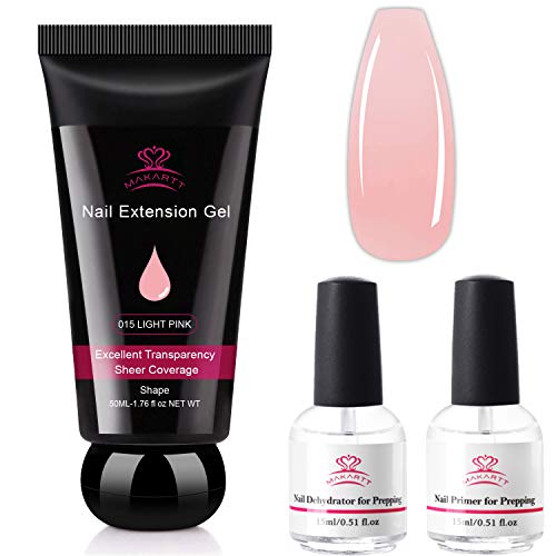 Makartt Light Pink Poly Nail Gel Bundle with Nail Dehydrator and Nail Primer Kit, Light Pink Nail Gel 50ML, Nail Dehydrator Protein Bonder Primer Liquid